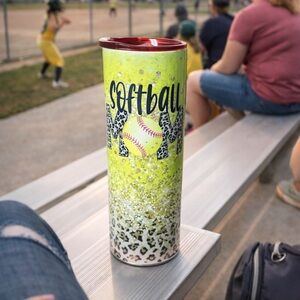 Vibrant Green and Red Softball Tumbler